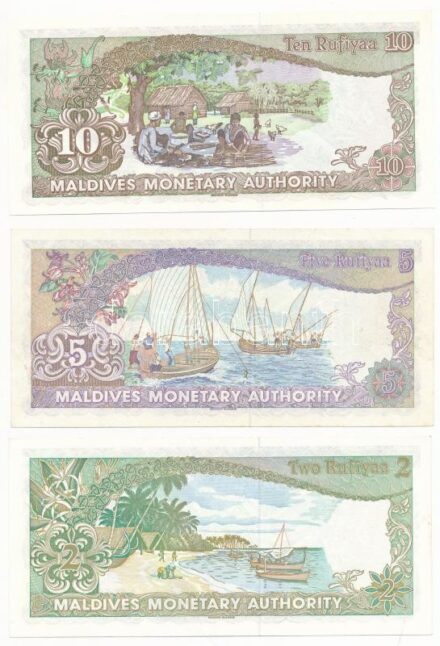 Maldív-szigetek 1983. 2R + 5R + 10R T:I-II az egyiken folt Maldives 1983. 2 Rufiyaa + 5 Rufiyaa + 10 Rufiyaa C:UNC-XF spot on one Krause P#9-11