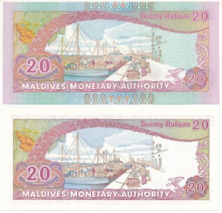Maldív-szigetek 1987. 20R 'B 032541' + 2000. 20R 'C 086483' T:I,I- Maldives 1987. 20 Rufiyaa 'B 032541' + 2000. 20 Rufiyaa 'C 086483' C:UNC,AU Krause P#12,20
