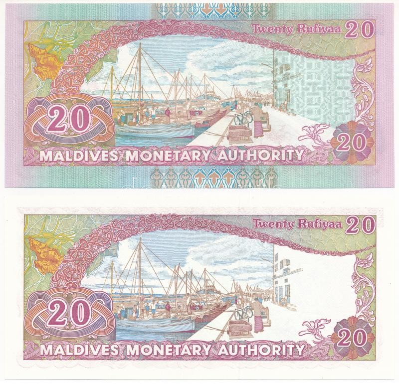 Maldív-szigetek 1987. 20R 'B 032541' + 2000. 20R 'C 086483' T:I,I- Maldives 1987. 20 Rufiyaa 'B 032541' + 2000. 20 Rufiyaa 'C 086483' C:UNC,AU Krause P#12,20
