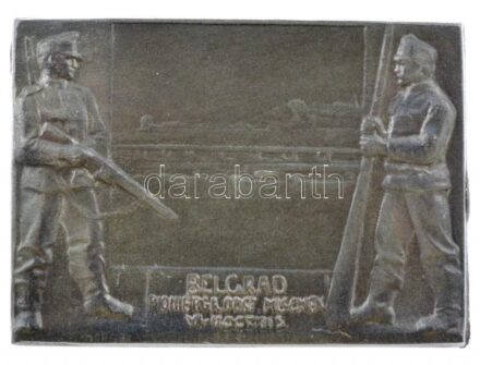 Osztrák-Magyar Monarchia 1915. 'BELGRAD PIONIERGR: OBST: MISCEK VII.-IX. OCT. 1915.' Belgrád elfoglalásának emlékére kiadott Zn jelvény, 'BRÜDER SCHNEIDER WIEN V' gyártói jelzéssel. Szign.: Josef Heu. (30x41mm) T:1- Austro-Hungarian