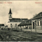 1908 Palánka, Backa Palanka; Fő utca, katolikus templom. Reszely Károly kiadása / main street, church