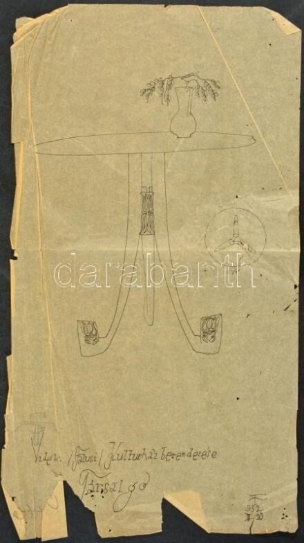 Tálos Gyula (1887-1975): Vidéki (falusi) kultúrház berendezése. Tus, pausz, jelzett. 28x47 cm Szakadt, sérült