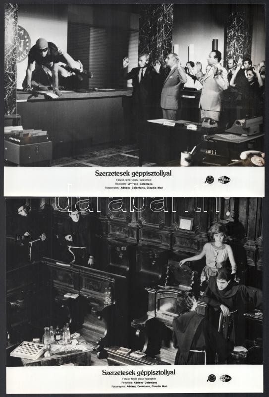 cca 1986 ,,Szerzetesek géppisztollyal' című olasz kalandfilm jelenetei és szereplői (köztük Adriano Celentano), 10 db vintage produkciós filmfotó, ezüst zselatinos fotópapíron, a használatból eredő (esetleges) kisebb hibákkal, 18x24 - Image 3