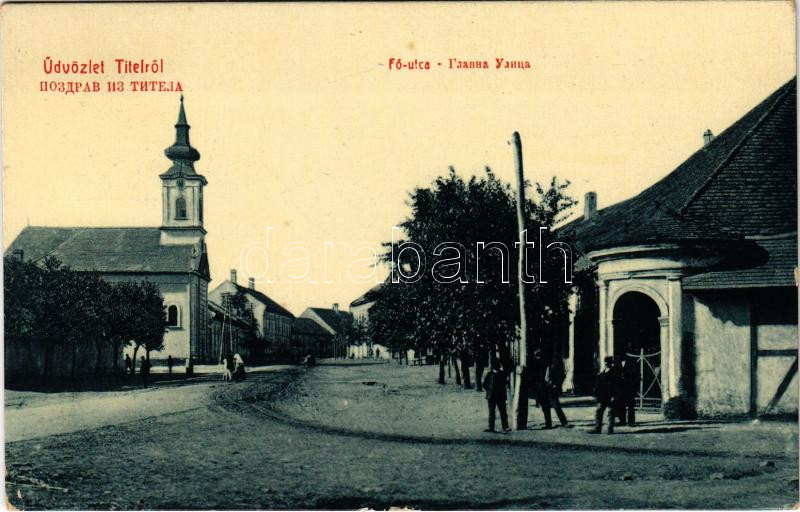 1909 Titel, Fő utca, templom. W. L. Bp. 2311. / main street, church (EK)