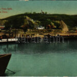 1914 Titel, Plató a Tisza felől, Ordody gőzös. Szuboticski Szimó kiadása / Tisa river, steamship (EK)