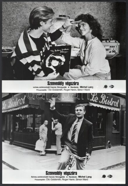 cca 1986 ,,Szenvedély végszóra' című francia film jelenetei és szereplői, 7 db vintage produkciós filmfotó, ezüst zselatinos fotópapíron, a használatból eredő (esetleges) kisebb hibákkal, 18x24 cm