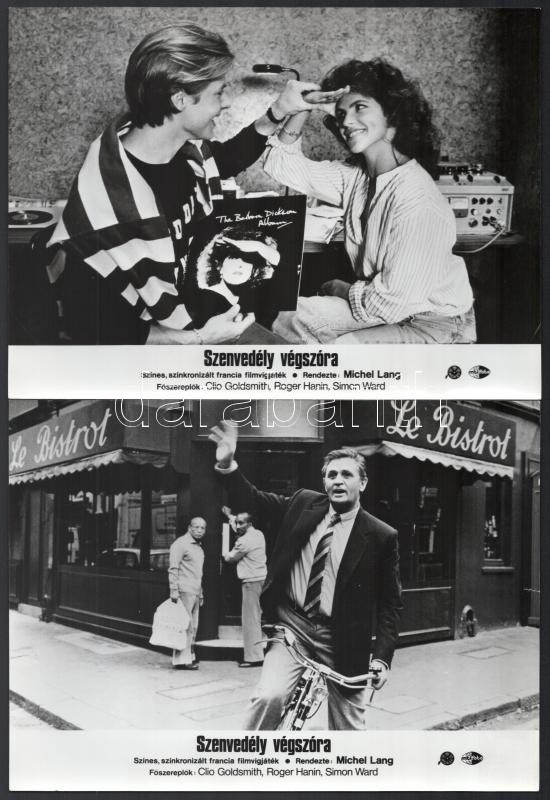 cca 1986 ,,Szenvedély végszóra' című francia film jelenetei és szereplői, 7 db vintage produkciós filmfotó, ezüst zselatinos fotópapíron, a használatból eredő (esetleges) kisebb hibákkal, 18x24 cm