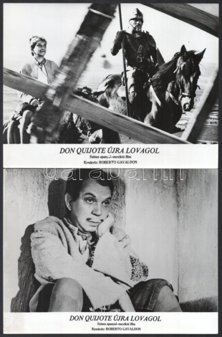 cca 1973 ,,Don Quijote újra lovagol' című spanyol - mexikói film jelenetei és szereplői, 10 db vintage produkciós filmfotó, ezüst zselatinos fotópapíron, a használatból eredő (esetleges) kisebb hibákkal, 18x24 cm