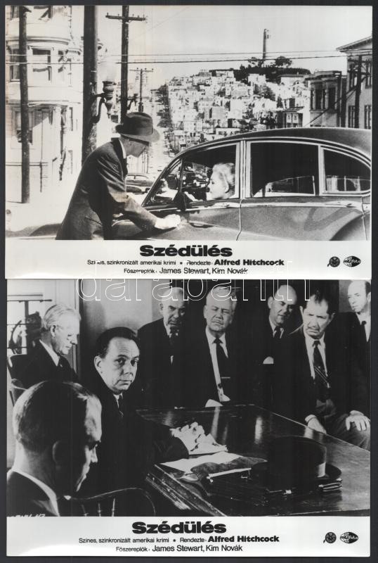 cca 1958 Alfred Hitchcock ,,Szédülés' című amerikai filmjének jelenetei és szereplői, 7 db produkciós filmfotó, ezüst zselatinos fotópapíron, a használatból eredő (esetleges) kisebb hibákkal, 18x24 cm - Image 2