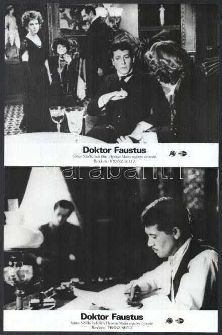 cca 1982 Thomas Mann regénye nyomán készült a ,,Doktor Faustus' című NSZK film jelenetei és szereplői, 5 db vintage produkciós filmfotó, ezüst zselatinos fotópapíron, a használatból eredő (esetleges) kisebb hibákkal, 18x24 cm