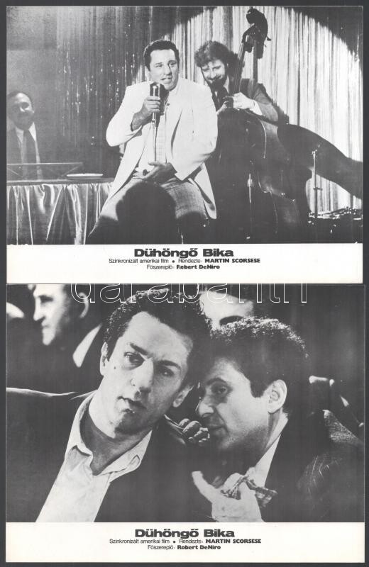 cca 1980 ,,A dühöngő bika' című amerikai film jelenetei és szereplői (köztük Robert DeNiro), 10 db produkciós filmfotó, nyomdatechnikával sokszorosítva, egyoldalas nyomással, kartonlapokon, a használatból eredő (esetleges) kisebb - Image 2