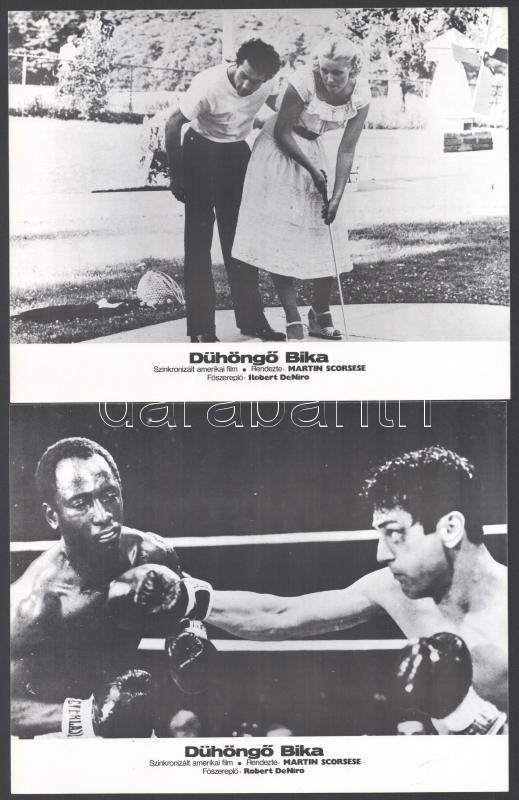 cca 1980 ,,A dühöngő bika' című amerikai film jelenetei és szereplői (köztük Robert DeNiro), 10 db produkciós filmfotó, nyomdatechnikával sokszorosítva, egyoldalas nyomással, kartonlapokon, a használatból eredő (esetleges) kisebb - Image 4