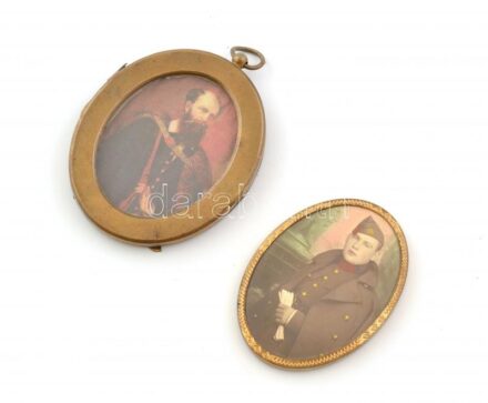 Fém képkeret és katonai emlék tükör, m: 7,5-8,5 cm
