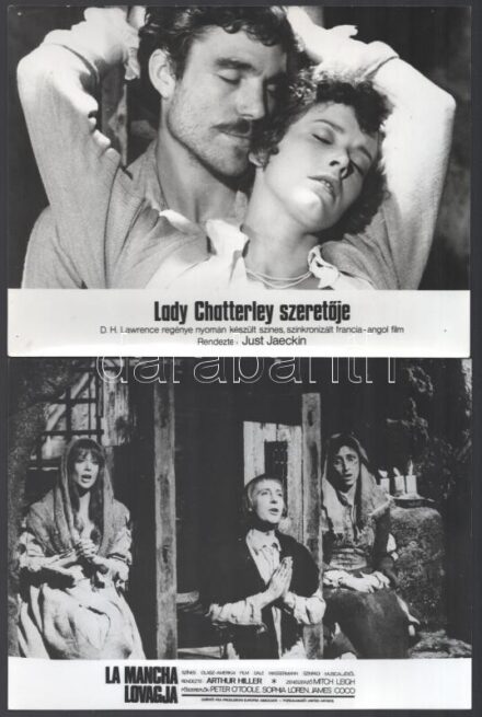 Eltérő időben, (de cca 1989 előtt) készült külföldi filmek egy-egy jelenete, 13 db vintage produkciós filmfotó, ezüst zselatinos fotópapíron, a használatból eredő (esetleges) kisebb hibákkal, 18x24 cm