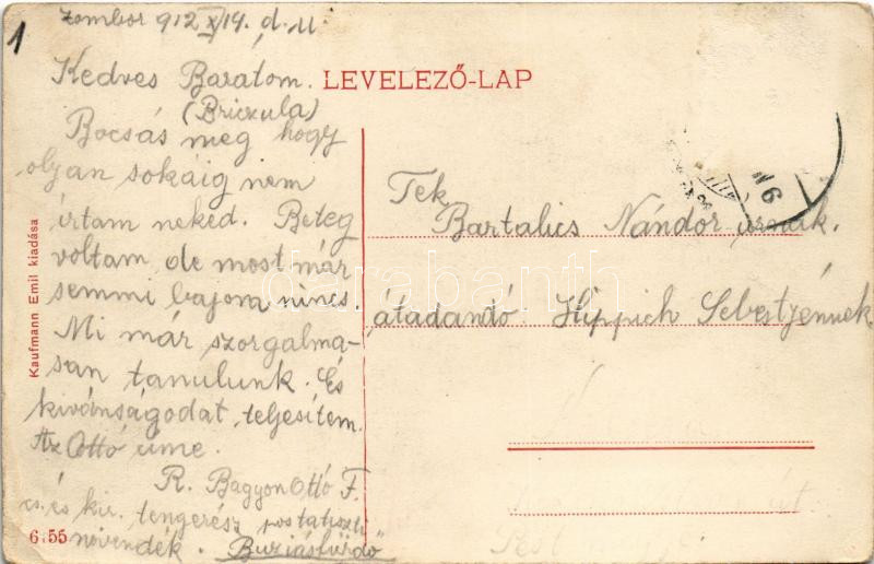 1912 Zombor, Sombor; Gimnázium. Kaufmann Emil kiadása / school (felszíni sérülés / surface damage) - Image 2