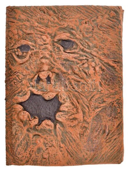 Groteszk arcot formázó plasztikus könyvborító, T. Sullivan jelzéssel, 19,5x14,5 cm