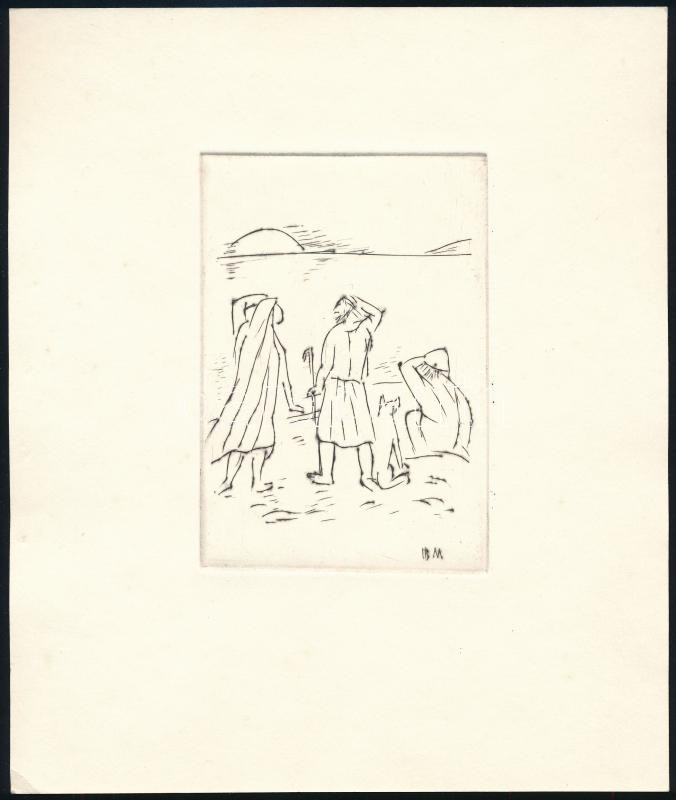 Borsos Miklós (1906-1990): Ló és lovas. Rézkarc, papír. Jelzett a karcon. 12x8 cm