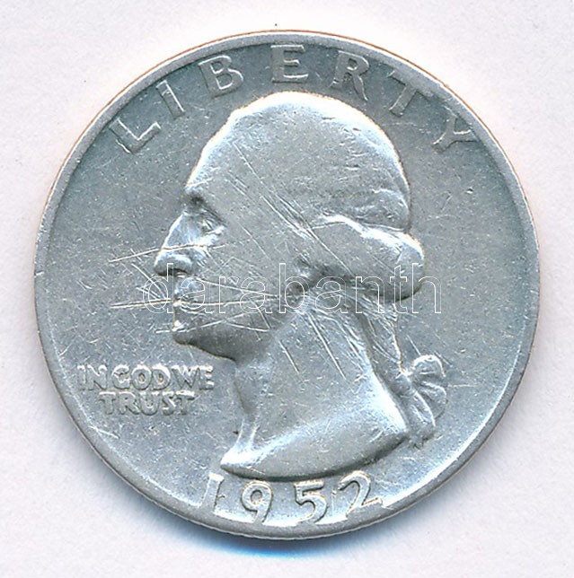 Amerikai Egyesült Államok 1952D 25c Ag T:2- karc USA 1952D 25 Cents Ag C:VF scratch Krause KM#164