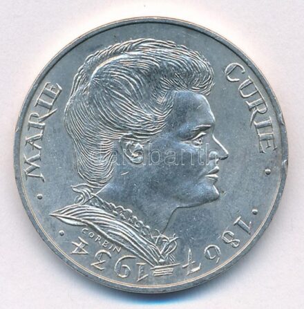 Franciaország 1984. 100Fr Ag 'Marie Curie halálának 50. évfordulója' T:1-,2 ph. France 1984. 100 Francs Ag '50th Anniversary - Death of Marie Curie' C:AU,XF edge error Krause KM#955