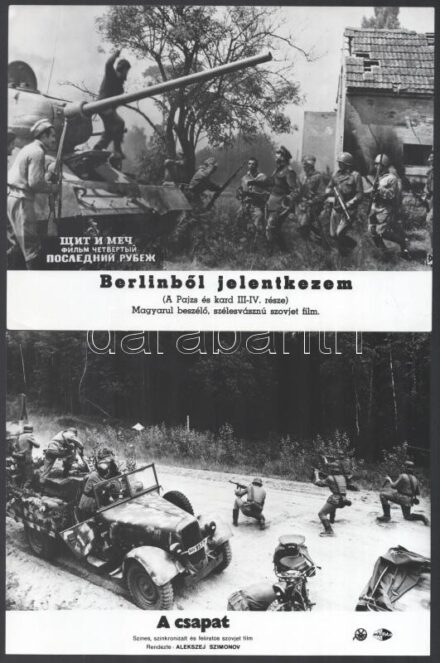 Katonák, fegyverek, tankok, járművek, harci jelenetek különféle háborús filmekből, 13 db vintage produkciós filmfotó, ezüst zselatinos fotópapíron, a használatból eredő (esetleges) kisebb hibákkal, 18x24 cm