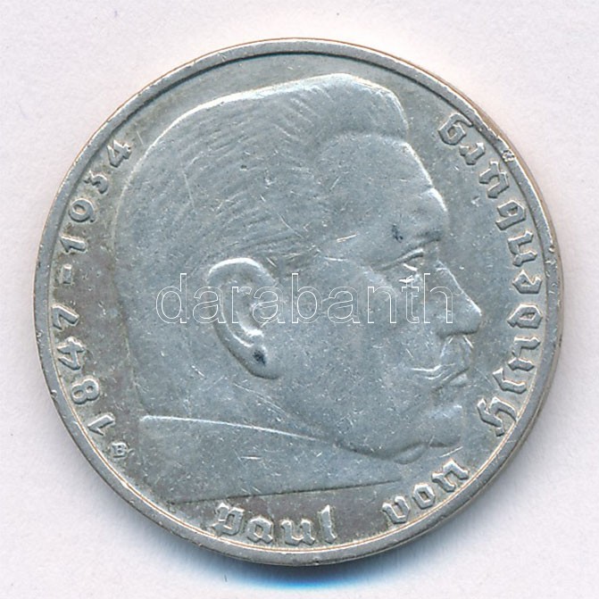Német Harmadik Birodalom 1938B 2M Ag 'Hindenburg' T:2,2- patina, ph, karc German Third Reich 1938B 2 Mark Ag 'Hindenburg' C:XF,VF patina, edge error, scratch Krause KM#93