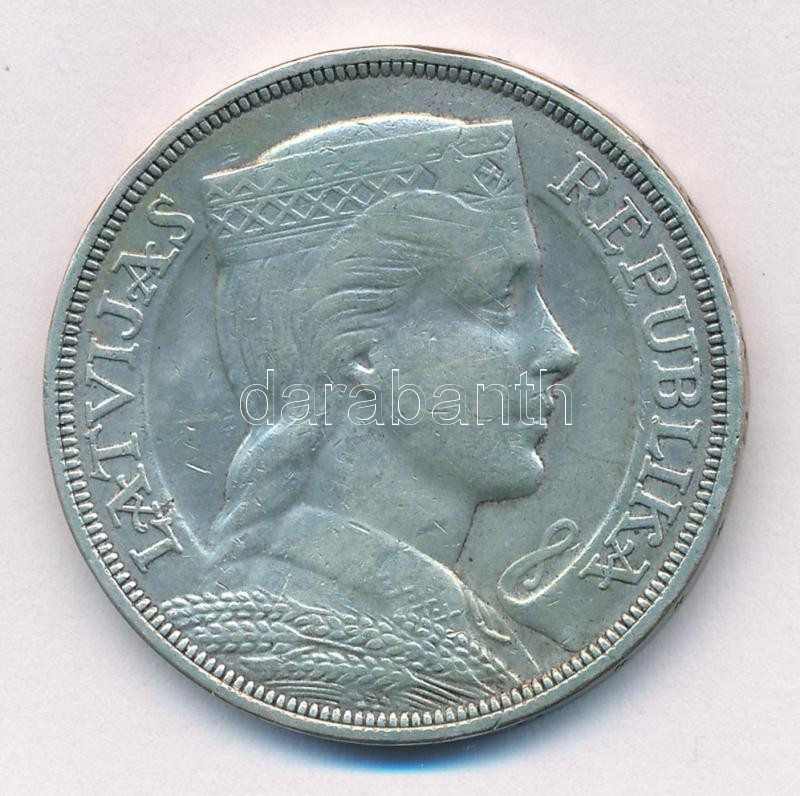 Lettország 1931. 5L Ag T:2,2- patina, ph Latvia 1931. 5 Lati Ag C:XF,VF patina, edge error Krause KM#9