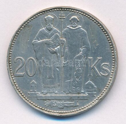 Szlovákia 1941. 20K Ag 'Cirill és Metód' T:2- karc., ph. Slovakia 1941. 20 Korun Ag 'St. Kyrill and St. Methodius' C:VF scratch, edge error Krause KM#7.1