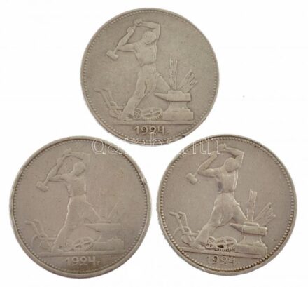 Szovjetunió 1924. 1P (50k) Ag (3x) T:2-3 Soviet Union 1924. 1 Poltinnik (50 Kopecks) Ag (3x) C:XF-F Krause Y#89.1
