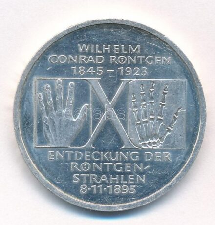 Németország 1995D 10M Ag '150 éve született Wilhelm Conrad Röntgen - 100 éves a Röntgen-sugár' T:1- Germany 1995D 10 Mark Ag '150th Birth Anniversary - Wilhelm Conrad Röntgen - 100th Anniversary of X-ray' C:AU Krause KM# 187