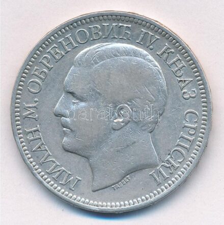 Szerbia 1879. 5D Ag 'I. Milán Obrenovics' T:2- ph. Serbia 1879. 5 Dinara Ag 'Milan Obrenović IV' C:VF edge error Krause KM#12