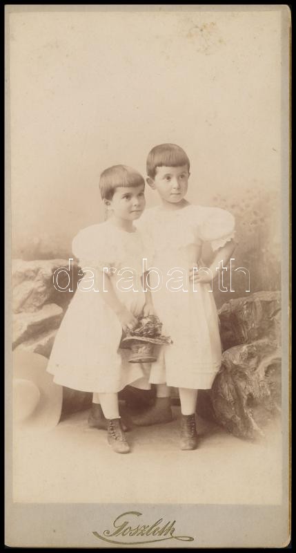 1894 Goszleth István budapesti fényképész műtermében készült, keményhátú vintage fotó, datált a hátoldalon, 20,6x11 cm