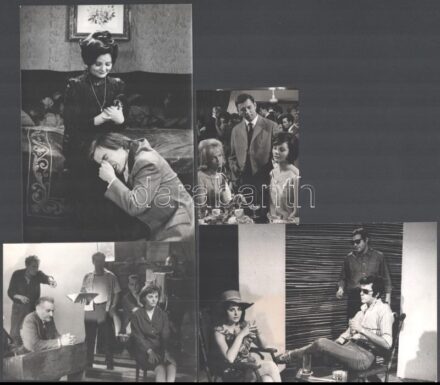 Béres Ilona színésznő különféle szerepekben, 4 db vintage fotó, ezüstzselatinos fotópapíron, több szerző pecsétjével, a Képes7 szerkesztőségének borítékjában, 18x13 cm és 10x7,5 cm között