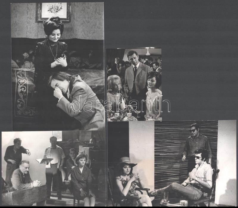 Béres Ilona színésznő különféle szerepekben, 4 db vintage fotó, ezüstzselatinos fotópapíron, több szerző pecsétjével, a Képes7 szerkesztőségének borítékjában, 18x13 cm és 10x7,5 cm között