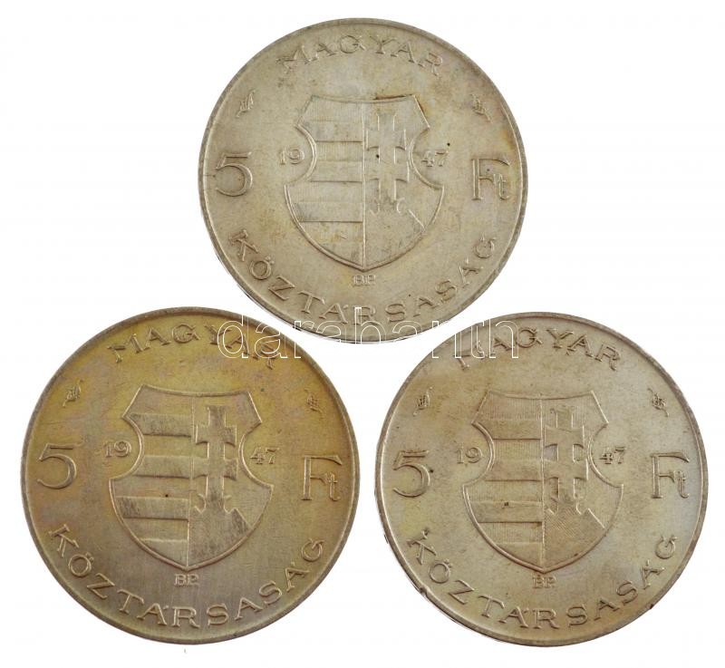 1947. 5Ft Ag 'Kossuth' (3x) T:1-,2 patina Adamo F8.1
