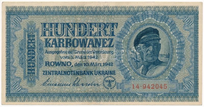 Ukrajna / Német megszállás 1942. 100K T:III Ukraine / German occupation 1942. 100 Karbowanez C:F Krause P#55