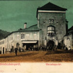1907 Körmöcbánya, Kremnitz, Kremnica; Városkapu tér, Klein üzlete. Ritter Lipót J. kiadása / castle gate, square, shop