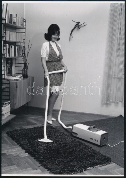 cca 1972 ,,Ne rázza ki, ne verje ki, a Hajdúval szippantsa ki', egy porszívó reklámfelvétele, 1 db mai nagyítás, 25x18 cm