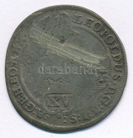 Ausztria 1696. 15kr Ag 'I. Lipót' (4,56g) T:3 patina, karc Austria 1696. 15 Kreuzer Ag 'Leopold I' (4,56g) C:F patina, scratched Krause KM#1170