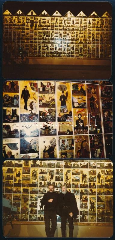 Rátkai András ikonfestő művész kiállításáról készült 3 db fotó, hátoldalon feliratozva, 12,5x9 cm