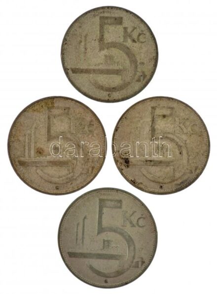 Csehszlovákia 1929-1930. 5K Ag (4x) T:3 patina Czechoslovakia 1929-1930. 5 Korun Ag (4x) C:F patina Krause KM#11