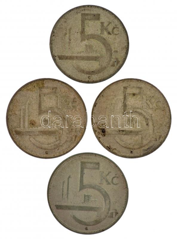 Csehszlovákia 1929-1930. 5K Ag (4x) T:3 patina Czechoslovakia 1929-1930. 5 Korun Ag (4x) C:F patina Krause KM#11