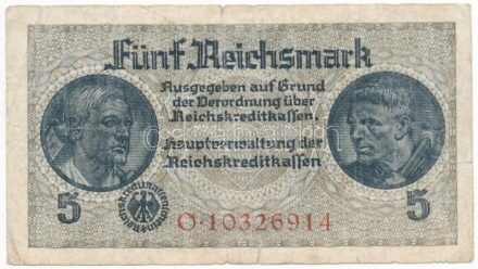 Német Harmadik Birodalom / Német megszállt területek 1940-1945. 5M T:III beszakadások German Third Empire / German Occupied Territories 1940-1945. 5 Reichsmark C:F tears