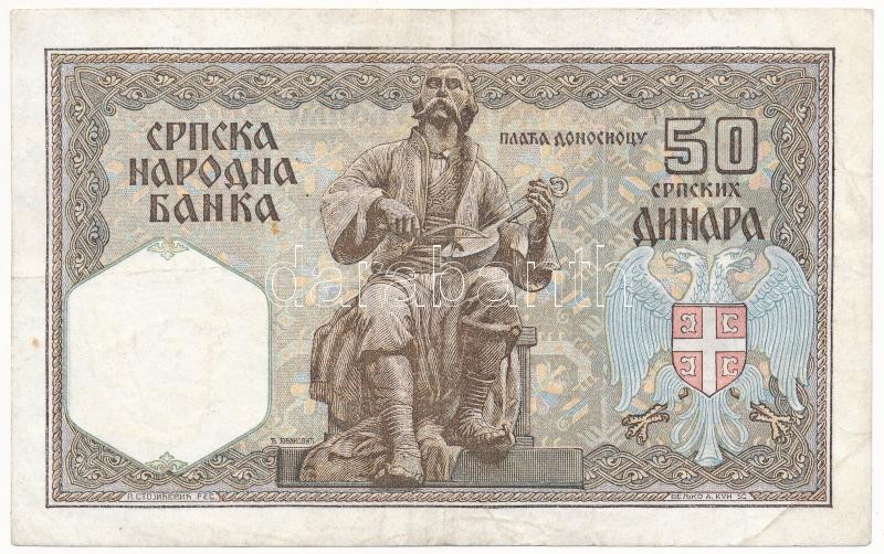 Szerbia / Német megszállás 1941. 50D T:III Serbia / German occupation 1941. 50 Dinara C:F - Image 2