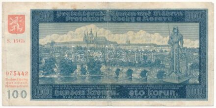 Német Harmadik Birodalom / Cseh-Morva Protektorátus 1940. 100K T:III,III- German Third Reich / Protectorate of Bohemia and Moravia 1940. 100 Korun C:F,VG Krause P#7