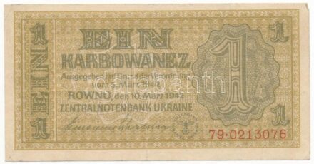 Ukrajna / Német megszállás 1942. 1K T:III Ukraine / German occupation 1942. 1 Karbowanez C:F Krause 49