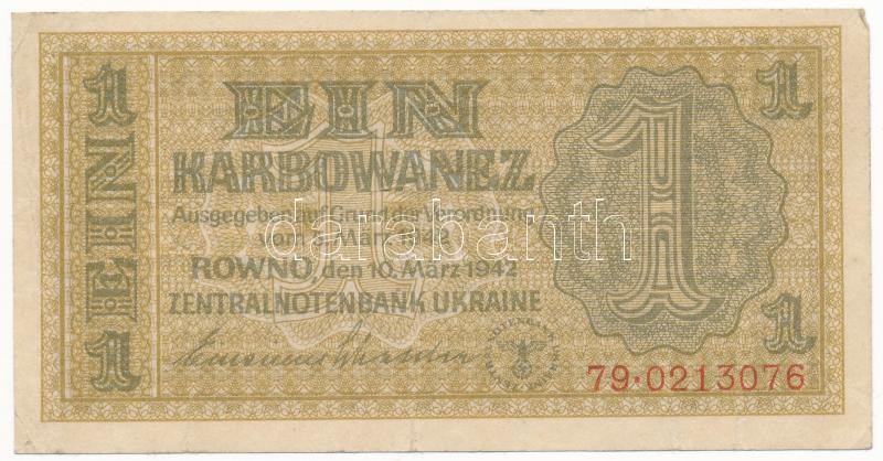 Ukrajna / Német megszállás 1942. 1K T:III Ukraine / German occupation 1942. 1 Karbowanez C:F Krause 49