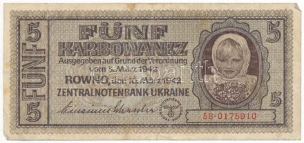 Ukrajna / Német megszállás 1942. 5K T:III Ukraine / German occupation 1942. 5 Karbowanez C:F Krause P#51