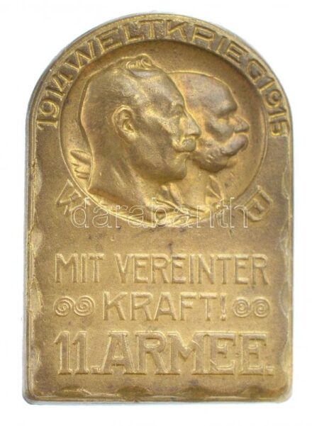 Osztrák-Magyar Monarchia 1914-1915. '11. Hadsereg - Egyesült erővel' bronz sapkajelvény (27x19mm) T:1- Austro-Hungarian Monarchy 1914-1915. '11. ARMEE - MIT VEREINTER KRAFT' bronze cap badge (27x19mm) C:AU
