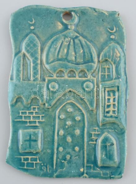 Azonosítatlan jelzéssel Török mecset / Turkish mosque. Mázas kerámia, falra akasztható 10x16 cm