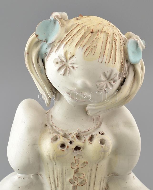 Kovács Éva (1938-2017): Kislány, mázas kerámia, hibátlan, jelzett, m: 37cm - Image 2